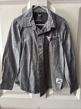 Shaun White Gray Long-Sleeve Button-Up with Patterned Inner Collar